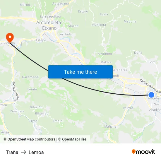 Traña to Lemoa map