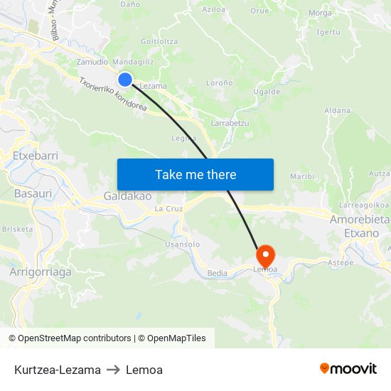 Kurtzea-Lezama to Lemoa map