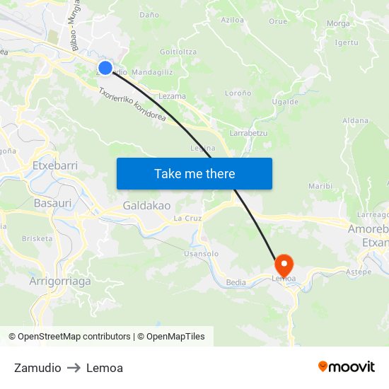 Zamudio to Lemoa map