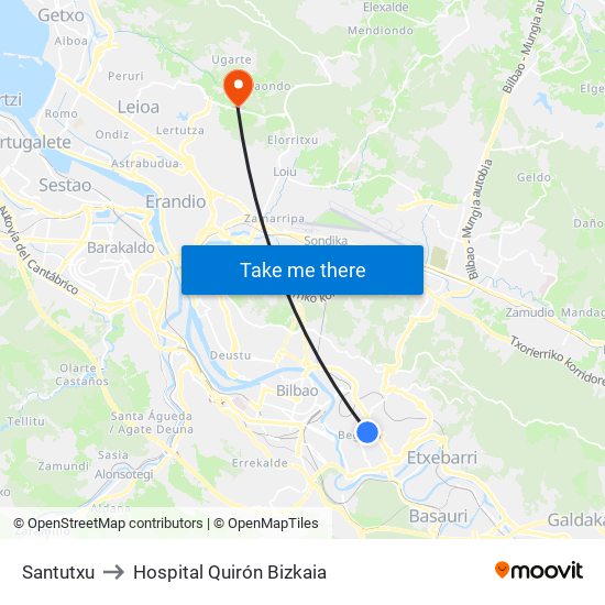 Santutxu to Hospital Quirón Bizkaia map