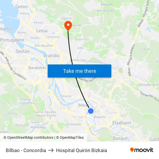 Bilbao - Concordia to Hospital Quirón Bizkaia map