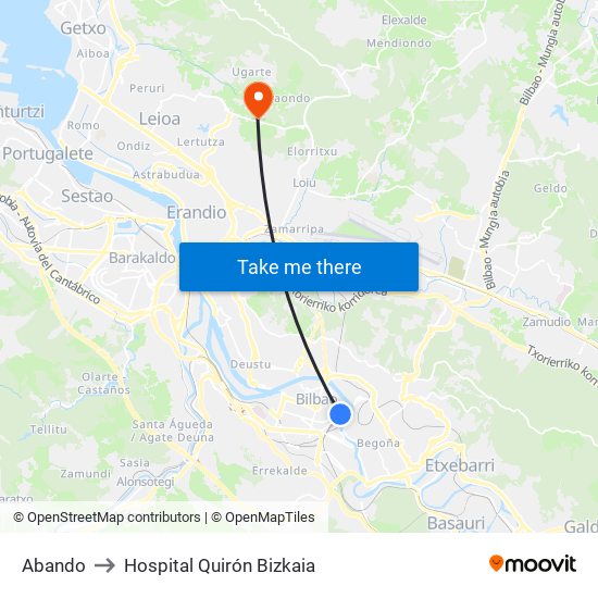Abando to Hospital Quirón Bizkaia map