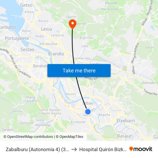 Zabalburu (Autonomía 4) (305) to Hospital Quirón Bizkaia map