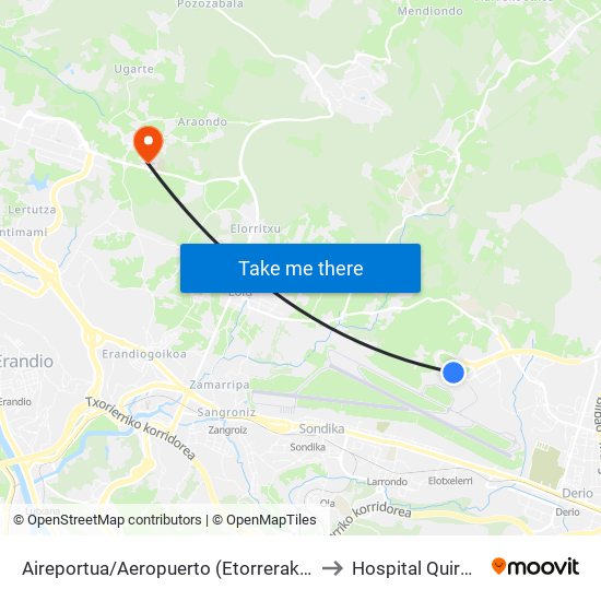 Aireportua/Aeropuerto (Etorrerak/Llegadas) (1003) to Hospital Quirón Bizkaia map