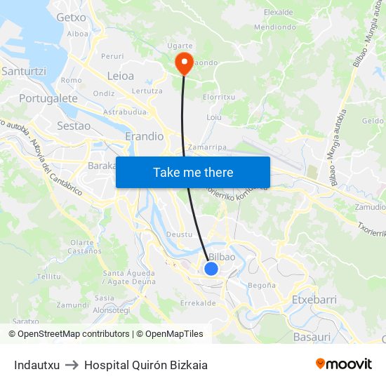 Indautxu to Hospital Quirón Bizkaia map