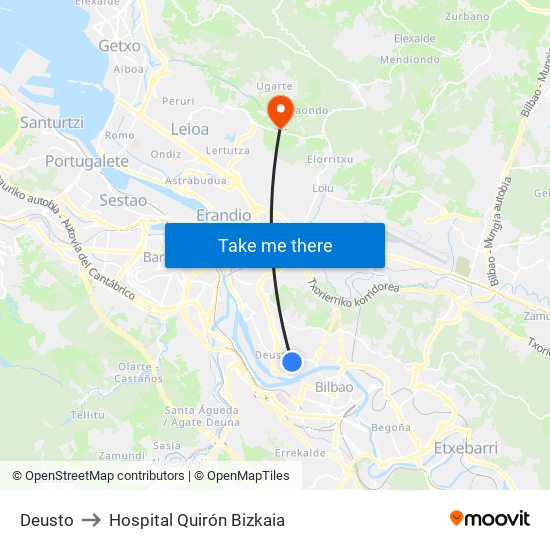 Deusto to Hospital Quirón Bizkaia map