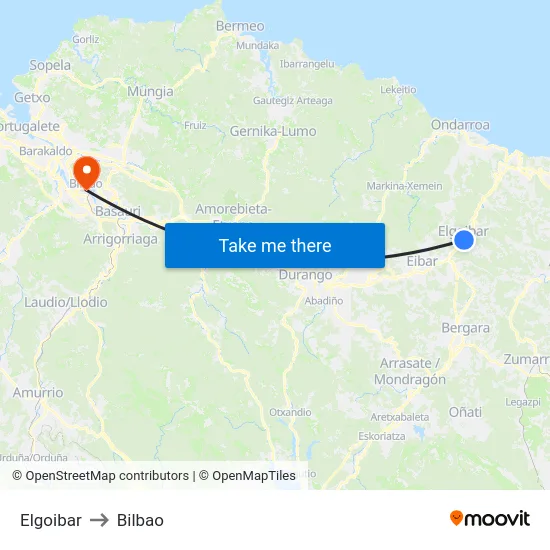 Elgoibar to Bilbao map