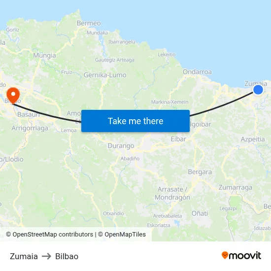 Zumaia to Bilbao map