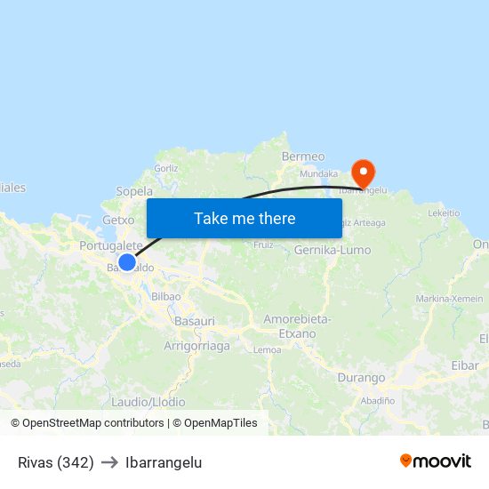 Rivas (342) to Ibarrangelu map