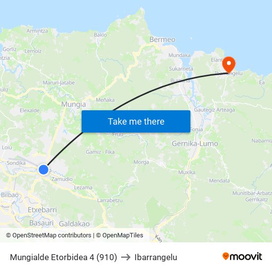 Mungialde Etorbidea 4 (910) to Ibarrangelu map