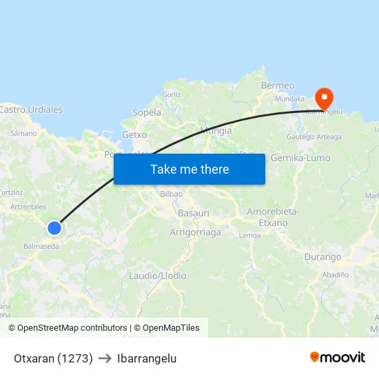 Otxaran (1273) to Ibarrangelu map