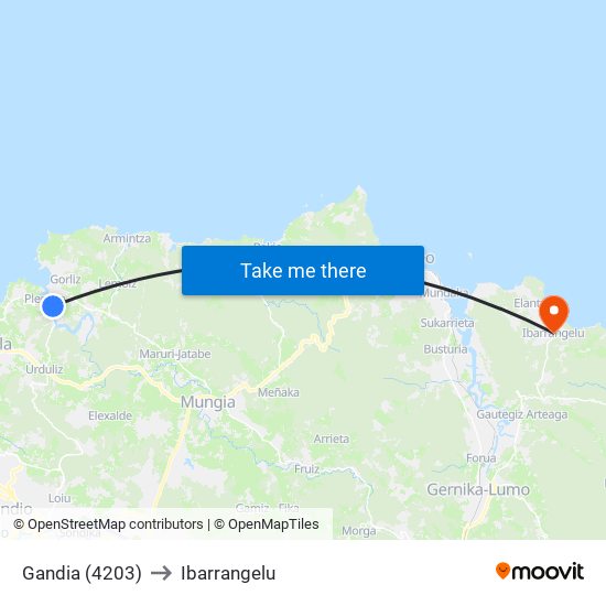 Gandia (4203) to Ibarrangelu map