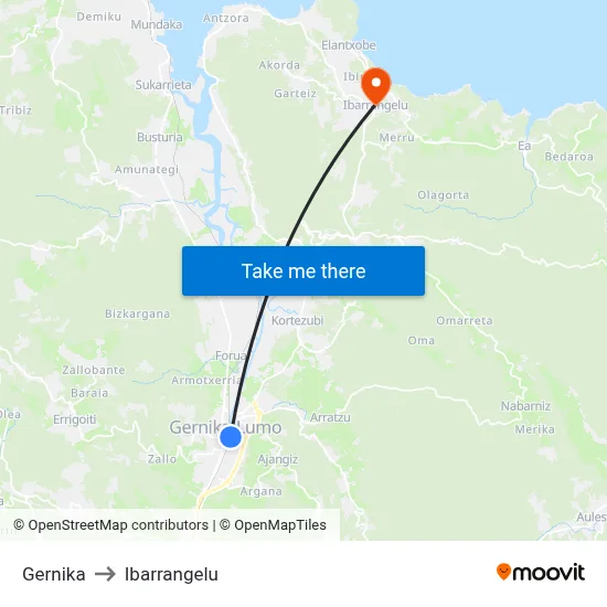 Gernika to Ibarrangelu map