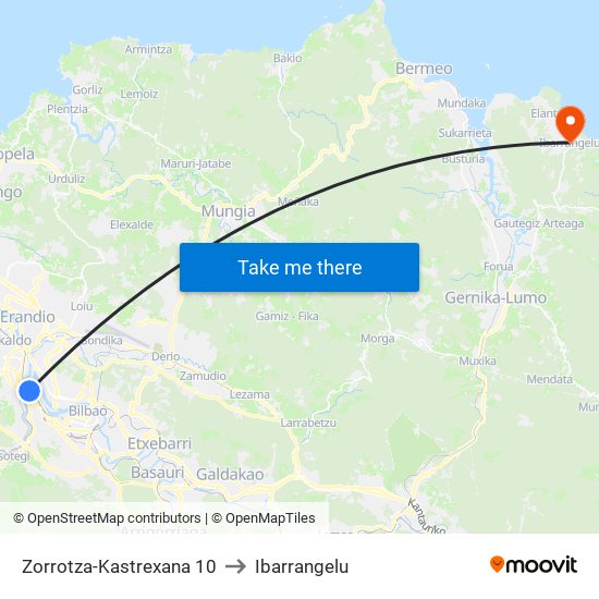 Zorrotza-Kastrexana 10 to Ibarrangelu map