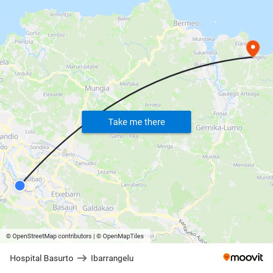 Hospital Basurto to Ibarrangelu map