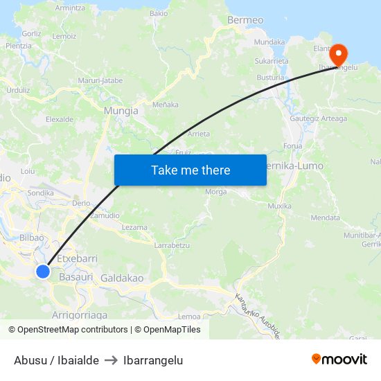 Abusu / Ibaialde to Ibarrangelu map