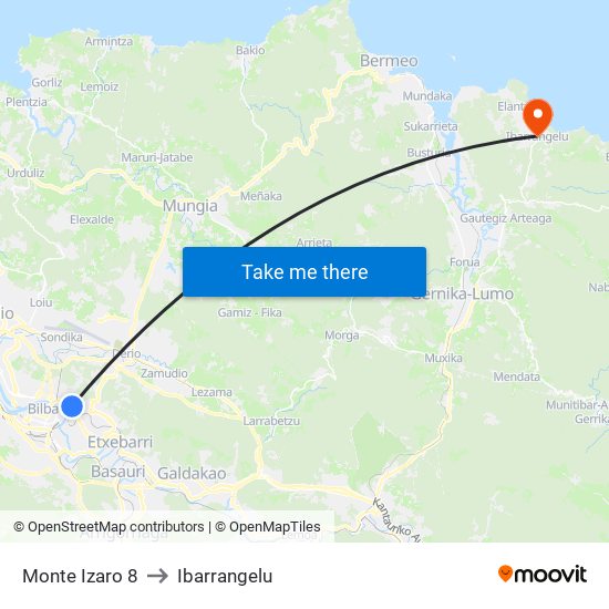 Monte Izaro 8 to Ibarrangelu map