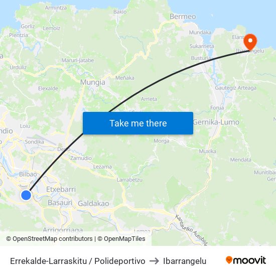 Errekalde-Larraskitu / Polideportivo to Ibarrangelu map