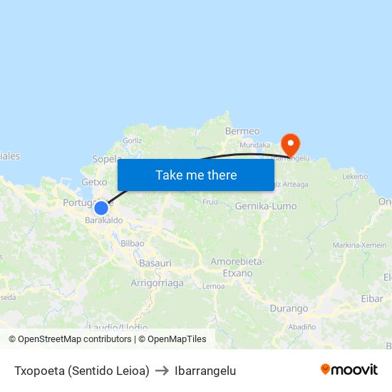 Txopoeta (Sentido Leioa) to Ibarrangelu map