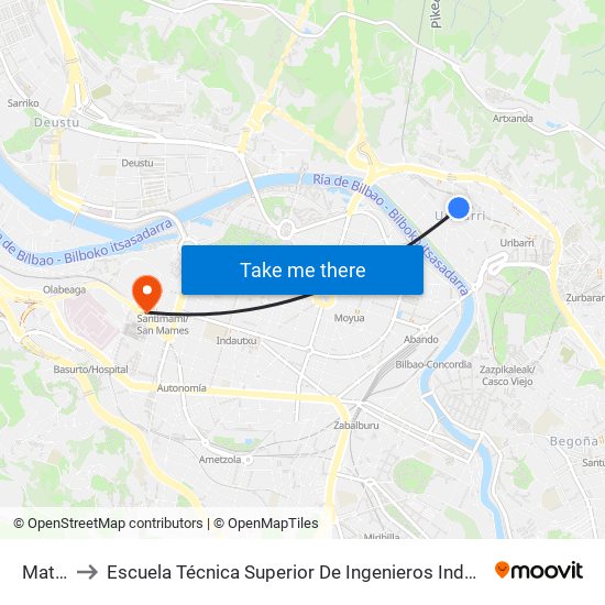 Matiko 1 to Escuela Técnica Superior De Ingenieros Industriales De Bilbao - Edificio C map