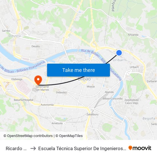 Ricardo Arregui 33 to Escuela Técnica Superior De Ingenieros Industriales De Bilbao - Edificio C map