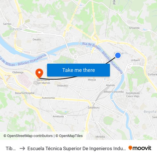 Tiboli 12 to Escuela Técnica Superior De Ingenieros Industriales De Bilbao - Edificio C map