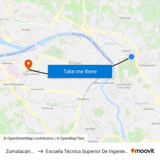 Zumalacárregui / T.Zubiria to Escuela Técnica Superior De Ingenieros Industriales De Bilbao - Edificio C map