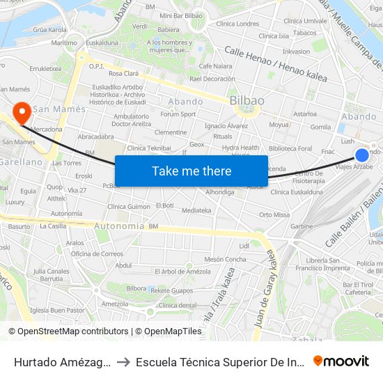 Hurtado Amézaga 2 / (Geltokia-Estación) to Escuela Técnica Superior De Ingenieros Industriales De Bilbao - Edificio C map