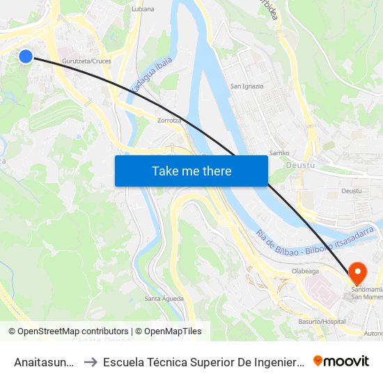 Anaitasuna 12 Correos to Escuela Técnica Superior De Ingenieros Industriales De Bilbao - Edificio C map