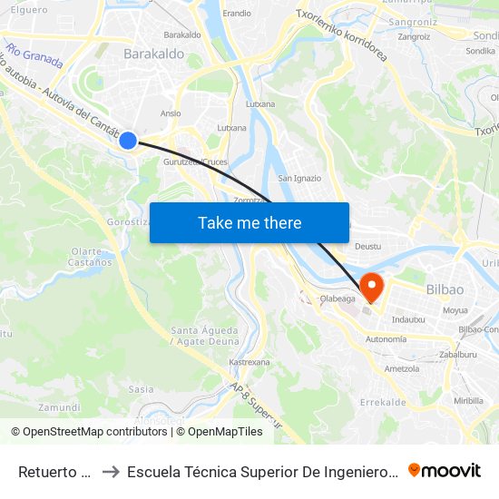 Retuerto Av. Euskadi to Escuela Técnica Superior De Ingenieros Industriales De Bilbao - Edificio C map