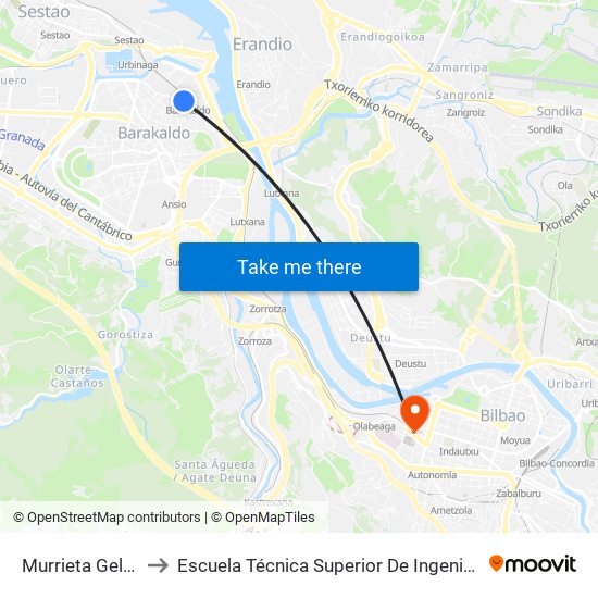 Murrieta Geltokia / Estación to Escuela Técnica Superior De Ingenieros Industriales De Bilbao - Edificio C map