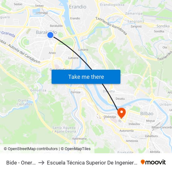 Bide - Onera Los Fueros to Escuela Técnica Superior De Ingenieros Industriales De Bilbao - Edificio C map