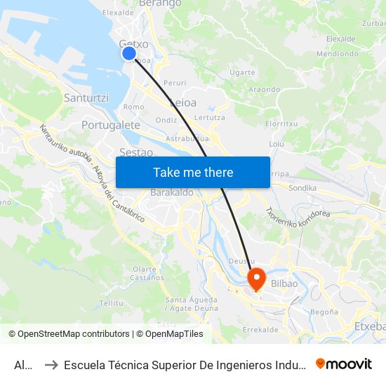 Algorta to Escuela Técnica Superior De Ingenieros Industriales De Bilbao - Edificio C map