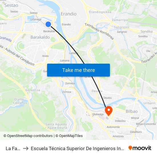 La Fandería to Escuela Técnica Superior De Ingenieros Industriales De Bilbao - Edificio C map