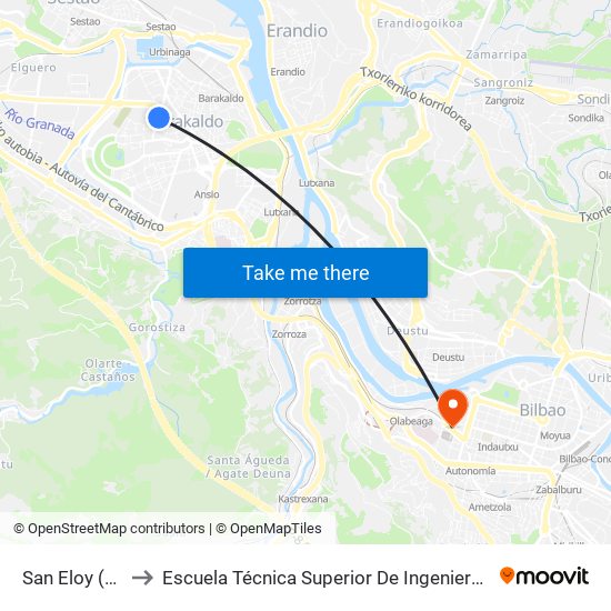 San Eloy (Av. Miranda) to Escuela Técnica Superior De Ingenieros Industriales De Bilbao - Edificio C map