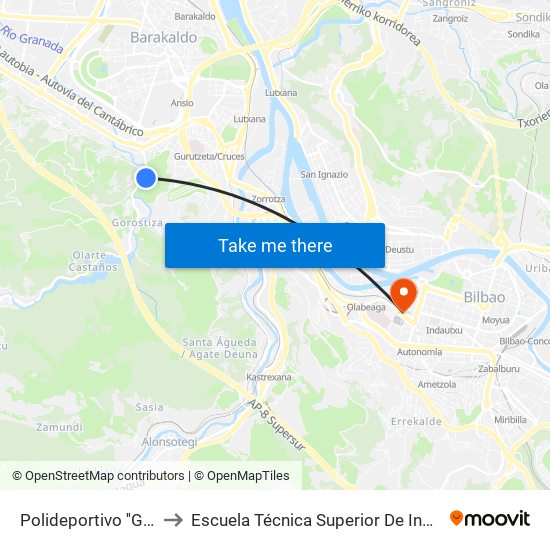 Polideportivo ''Gorostiza'' Polikiroldegia to Escuela Técnica Superior De Ingenieros Industriales De Bilbao - Edificio C map
