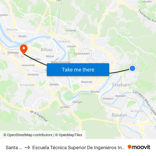 Santa Marina to Escuela Técnica Superior De Ingenieros Industriales De Bilbao - Edificio C map