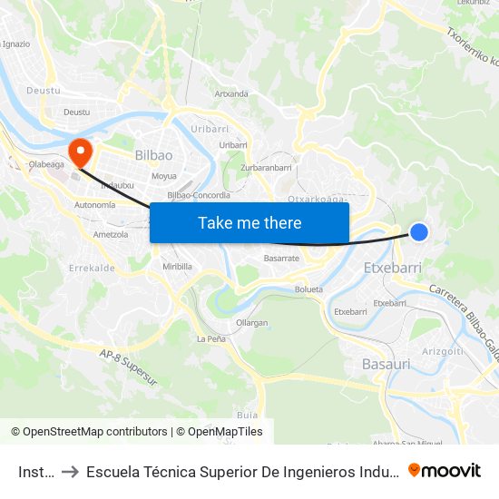 Instituto to Escuela Técnica Superior De Ingenieros Industriales De Bilbao - Edificio C map