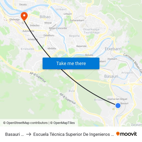 Basauri Kalea, 14 to Escuela Técnica Superior De Ingenieros Industriales De Bilbao - Edificio C map