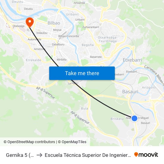 Gernika 5 (Abaro) (277) to Escuela Técnica Superior De Ingenieros Industriales De Bilbao - Edificio C map