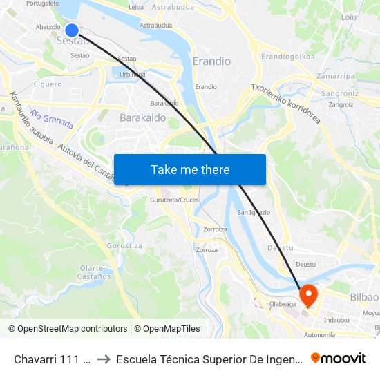Chavarri 111 (Arboleda) (339) to Escuela Técnica Superior De Ingenieros Industriales De Bilbao - Edificio C map