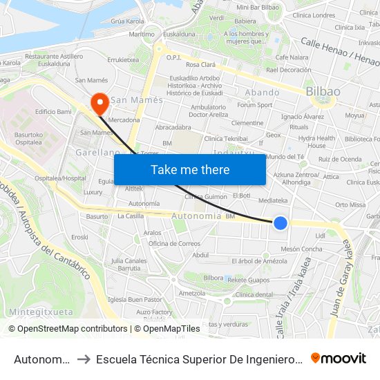 Autonomía 13 (357) to Escuela Técnica Superior De Ingenieros Industriales De Bilbao - Edificio C map