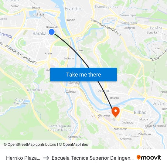 Herriko Plaza (Arrandi 1) (390) to Escuela Técnica Superior De Ingenieros Industriales De Bilbao - Edificio C map