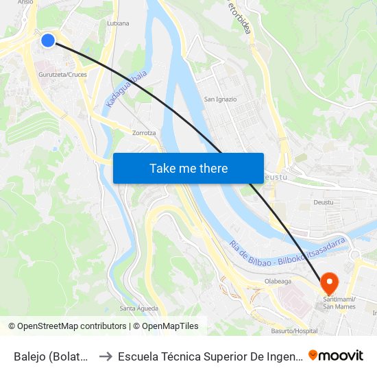 Balejo (Bolatokia/Bolera) (395) to Escuela Técnica Superior De Ingenieros Industriales De Bilbao - Edificio C map