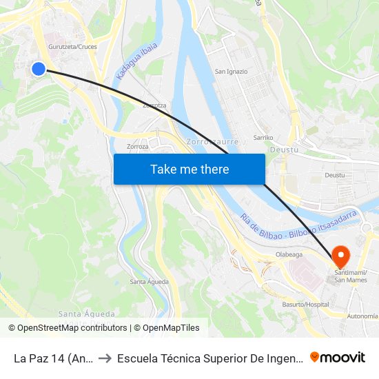 La Paz 14 (Anbulatorioa) (401) to Escuela Técnica Superior De Ingenieros Industriales De Bilbao - Edificio C map
