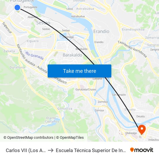 Carlos VII (Los Angeles Kafetegia) (435) to Escuela Técnica Superior De Ingenieros Industriales De Bilbao - Edificio C map