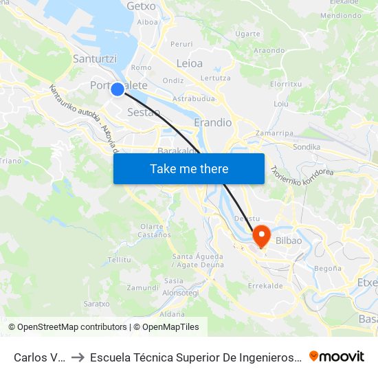Carlos VII 3 (436) to Escuela Técnica Superior De Ingenieros Industriales De Bilbao - Edificio C map