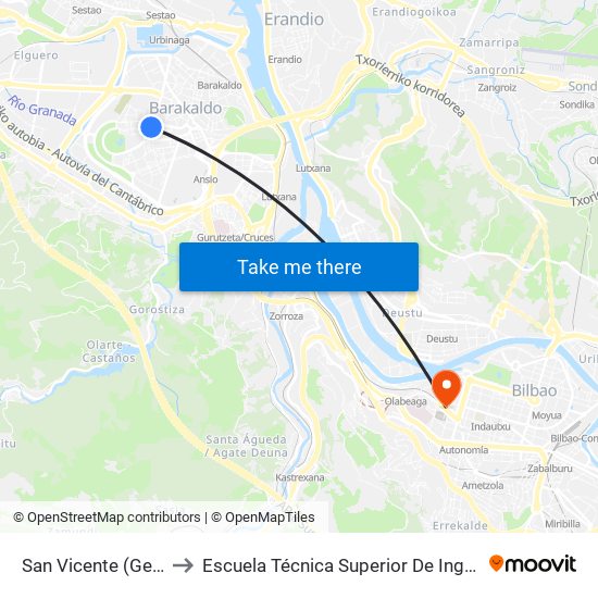 San Vicente (Gernikako Arbola) (476) to Escuela Técnica Superior De Ingenieros Industriales De Bilbao - Edificio C map