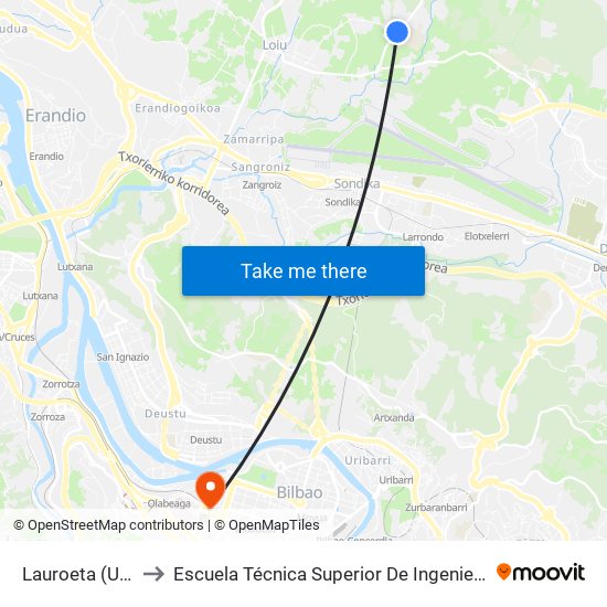 Lauroeta (Urdaneta) (692) to Escuela Técnica Superior De Ingenieros Industriales De Bilbao - Edificio C map