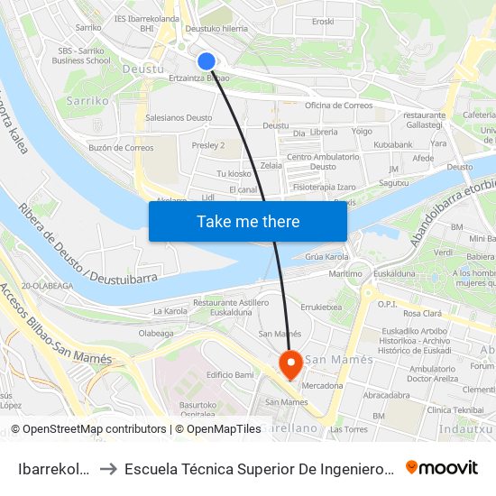 Ibarrekolanda (808) to Escuela Técnica Superior De Ingenieros Industriales De Bilbao - Edificio C map